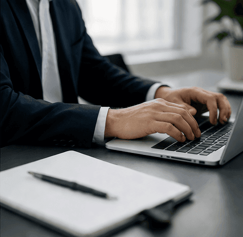 Digitalt arbete med juridiskt underlag på laptop